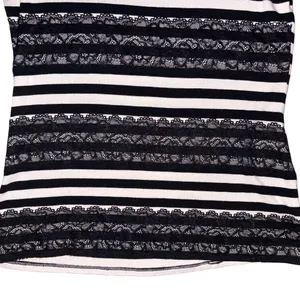 White House Black Market Striped Lace-Trim 3/4 Sleeve Top thumbnail 3
