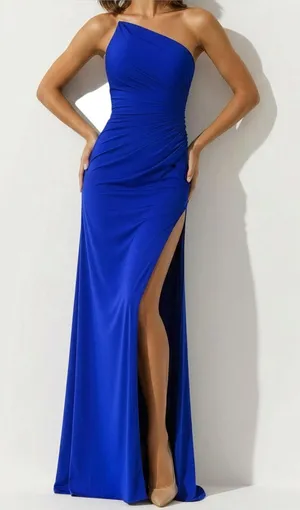 JOVANI Asymmetric Strapless Neck Gown 26166, Royal Blue, 4 (US) thumbnail 1