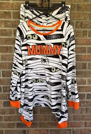 Mummy Print Women's Pajama Set - Orange & Black thumbnail 1