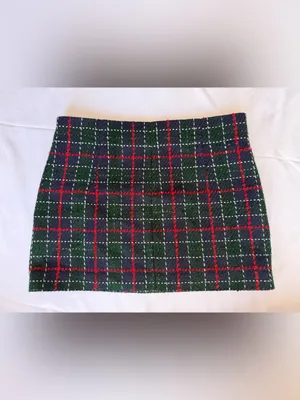 Zara Blue Green Red Tartan Plaid Knit Mini Skirt Size Large thumbnail 4