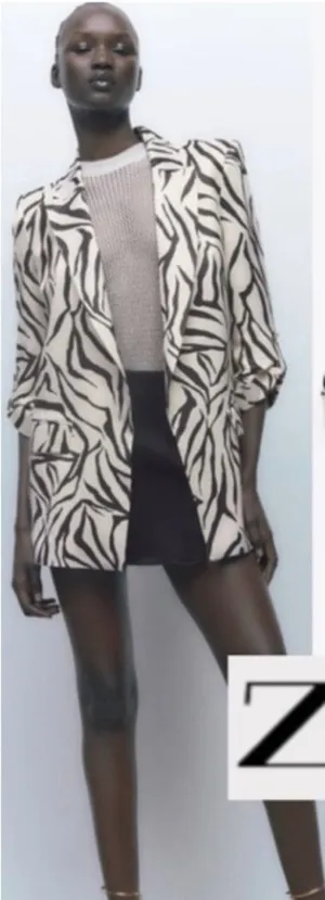 ZARA Black & White Zebra-Print Oversized Blazer thumbnail 1