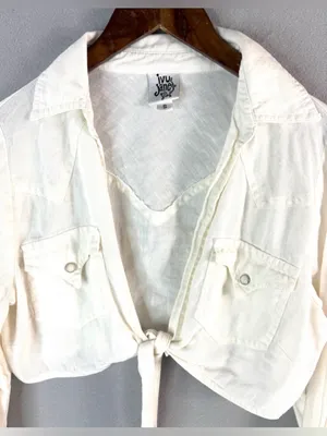 ivy jane S Western Pearl Snap Ivory Linen Tie-Front Crop Top thumbnail 3