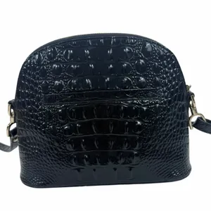 Brahmin Georgina Small Croc Embossed Leather Dome Crossbody Bag Black thumbnail 4