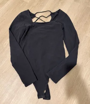 American Eagle Outfitters Black Long-Sleeve Strappy Back Bodysuit thumbnail 1
