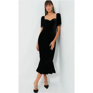RHODE Sweetheart Velvet Ramona Slim Midi Dress in Jet Black Size 4 New with Tags thumbnail 5
