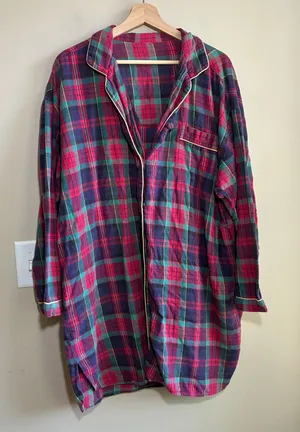 vintage long sleeved shift sleep dress button front red checkered y2k style M thumbnail 1