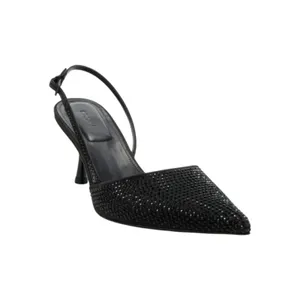 Black Crystal Slingback Kitten Heel Pointed Toe Dainty Glam Minimalist, sz 6 NEW thumbnail 4