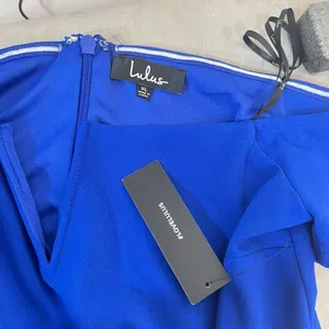Lulu’s NWT Play the Party Cobalt Blue Off-the-Shoulder Skater Dress size xl thumbnail 11
