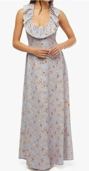 NWT WeWoreWhat Vintage Roses Ruffle Halter Sleeveless Maxi Dress XS Blu Lavender thumbnail 1