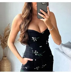 Zara Embroidered Flower Textured Bustier Corset Black Women’s Size Small Party thumbnail 1
