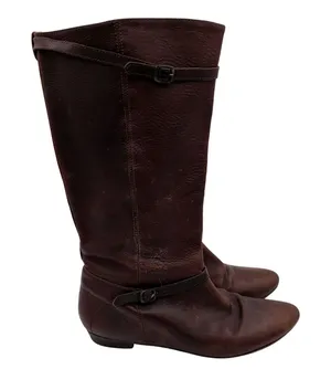 Frye Bonnie Dark Brown Leather Riding Boots Women‎ 7M 77985 Round Toe Low Heel thumbnail 1