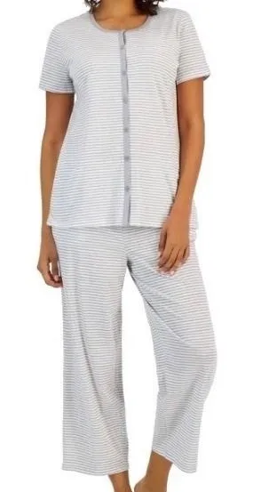Charter Club Intimates Pajama Set Womens S Gray White Striped Cotton Sleepwear thumbnail 1