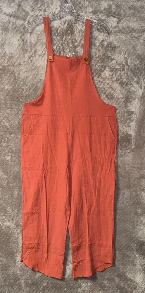 Heyson Yankee Doodle Crinkle Cotton Wide Leg Overalls Jumpsuit in Rust thumbnail 1