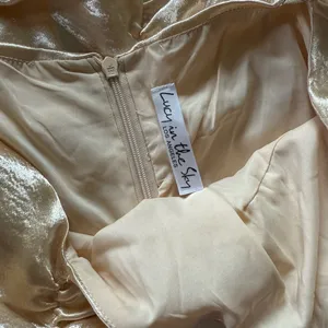 Lucy in the Sky Champagne Ruched Satin Mini Dress thumbnail 2