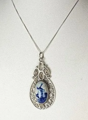 Sterling Silver Filigree Deift Dutch Pendant Signed Deift thumbnail 1
