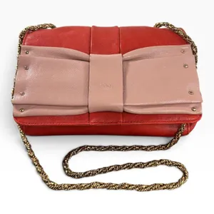 Chloe Shoulder Bag Small Red Leather Bow Chain Strap Pink Colorblock thumbnail 1