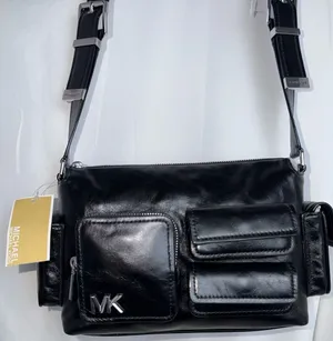 Michael Kors Black Leather Messenger Bag with Front Pocket Details thumbnail 1