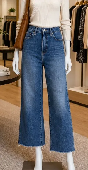 Banana Republic Womens Jeans Ultra High-Rise Wide Leg Raw Hem Blue 27/4‎ thumbnail 1