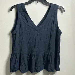 Ann Taylor LOFT Women Navy‎ Blue V-neck Blouse Top Size Small. thumbnail 2