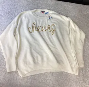 Vince Camuto Womens Holiday Cheers‎ Sequin Sweater Cream Gold SC1195 Large NWT thumbnail 1