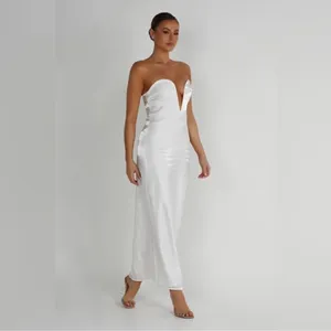NWT Meshki White Chantelle Strapless Plunge Satin midi dress thumbnail 4