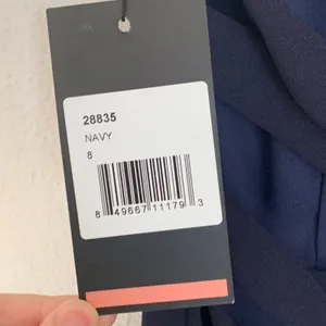 NWT La Femme 28835 Strapless Leg‎ Slit Double Strap Back in Navy Blue thumbnail 12