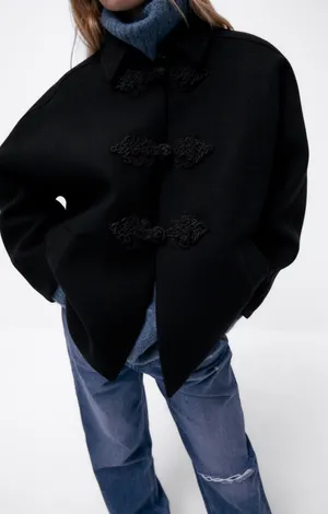 ZARA Black Wool Blend Toggle Coat Jacket thumbnail 2