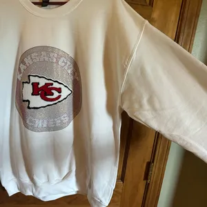 NFL Kansas City Chiefs football sweatshirt! Rhinestone bling unisex size large! thumbnail 4