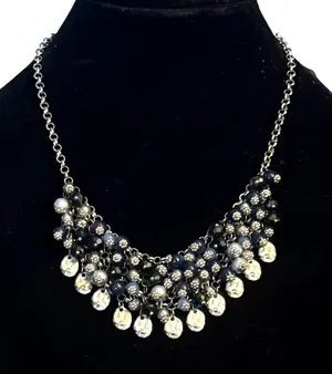 Silver tone multi dangle bead bib necklace thumbnail 1