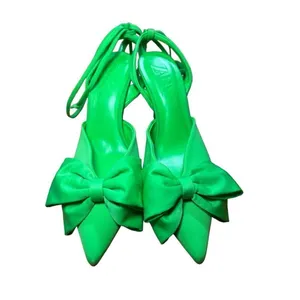 Zara Green Slingback High Heel Shoes With Bow‎ Sz 37 / 6.5 thumbnail 4