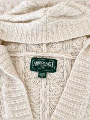 American Eagle Soft & Cozy Cable Knit Hoodie Sweater – Cream/Ivory – XL thumbnail 9