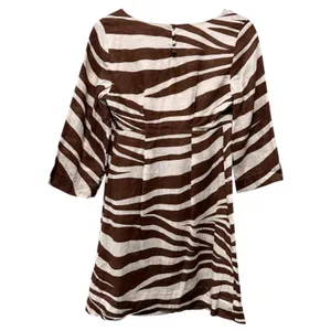Boden 100% Linen Mini Shift‎ Dress Size 2 Brown Zebra Animal Print Safari thumbnail 3