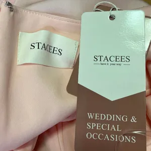 NEW Stacees Pink One Shoulder Drapey Square Neck Maxi Wedding Dress Size 6 thumbnail 4