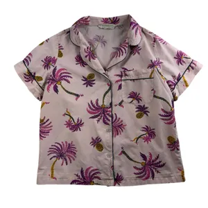 Print Fresh Anthropologie S‎ Small Pajama Top Palm Trees Short Sleeve Pineapples thumbnail 2
