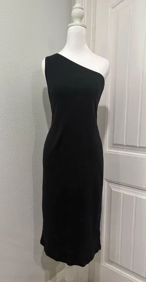 GAP Rib One-Shoulder Black Midi Dress Size M thumbnail 1
