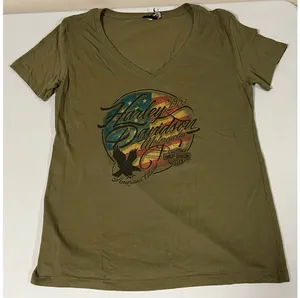 Harley Davidson Olive Eagle American Flag Logo V-Neck T-Shirt Tee Size M 🇺🇸✨ thumbnail 2