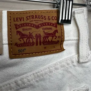 NWT Levi's 501’s White Distressed High‎ Rise Raw Hem Straight Leg Denim Jeans thumbnail 12