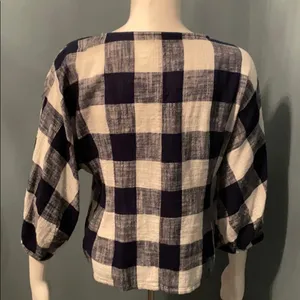 Zara Navy & White Check Linen Blouse size medium thumbnail 8