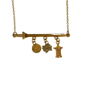 Disney Mulan Gold Sword Charm Necklace Adjustable Chain Warrior Princess Jewelry thumbnail 2