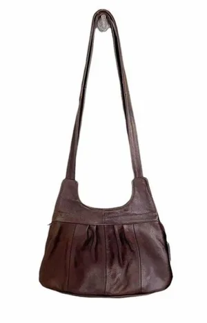 Vintage Pebbled Leather Crossbody Bag Espresso Brown 70s Boho Bohemian Purse thumbnail 1