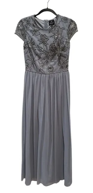 Adrianna Papell Blue Sequin Tulle Maxi Dress Mother Of The Bride Gown Size‎ 4 thumbnail 1