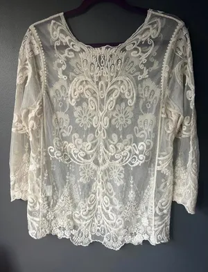 Solitaire Women's Lace Sheer Top Medium thumbnail 1