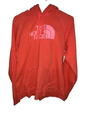 The North Face Hoodie Sweatshirt Womens Large Orange Logo Pullover‎ Athleisure thumbnail 1