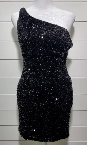 Lavetir Sequin One Shoulder‎ Bodycon Mini Dress Prom Dance Size S thumbnail 1