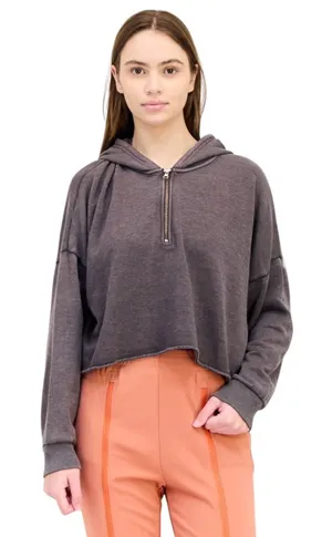 Aerie Quarter‎ Zip Hoodie Women Small Brown Gray Cropped Sweatshirt Athleisure thumbnail 1