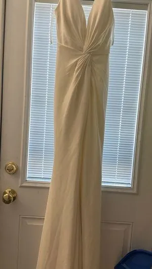 Jovani Elegant Cream Halter Maxi Dress thumbnail 1