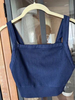 Aerie navy ribbed tank top sports bralette square neck navy seamless high neck thumbnail 2