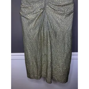 Maggy London Dress Womens 4 Gold Metallic Chevron Ruched V Neck Sheath Midi thumbnail 9