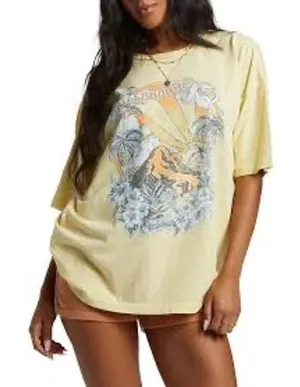 Billabong Womens Yellow Tropical Volcano Graphic Tee Shirt ABJZT00192 Medium thumbnail 1