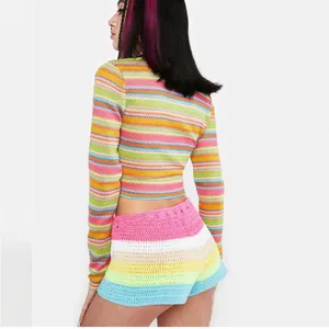 Blue Blush Rainbow Daze Knit Crop Cardigan - Size Medium thumbnail 4